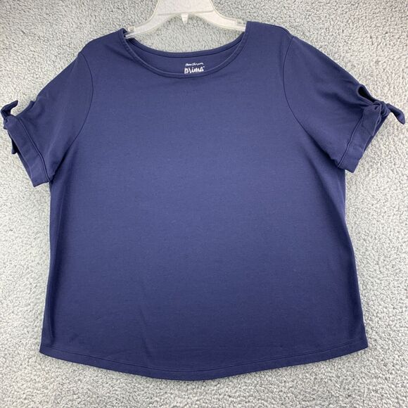 Women's Norm Thompson Prima Plus Size 1X Blouse Top Cotton Blue Short Sleeve - Picture 2 of 11